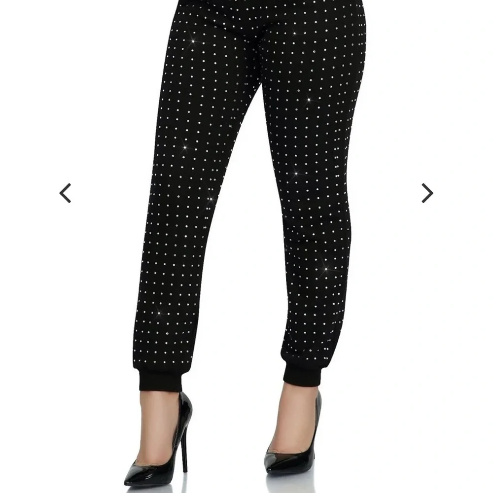 Kosmios Black Rhinestone Studded Two-Piece Sweatsuit | Top M / Pants L